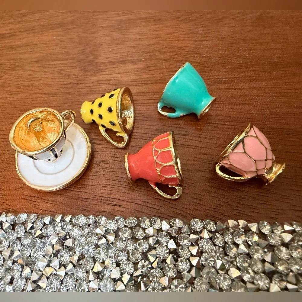 Teacup metal beads jewelry gold tea cup saucer charm pendant Kate Spade necklace - Picture 3 of 8